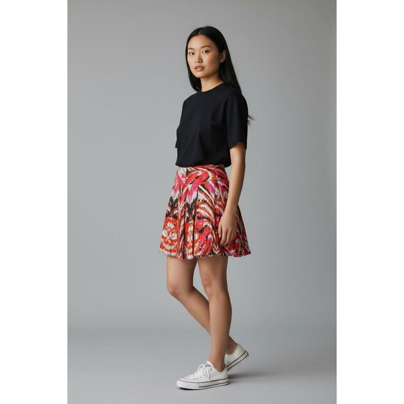 INC Boho Sequin A-Line Skirt 6 Cotton Pink Red Orange Flowy Pleated Festival - Picture 1 of 10